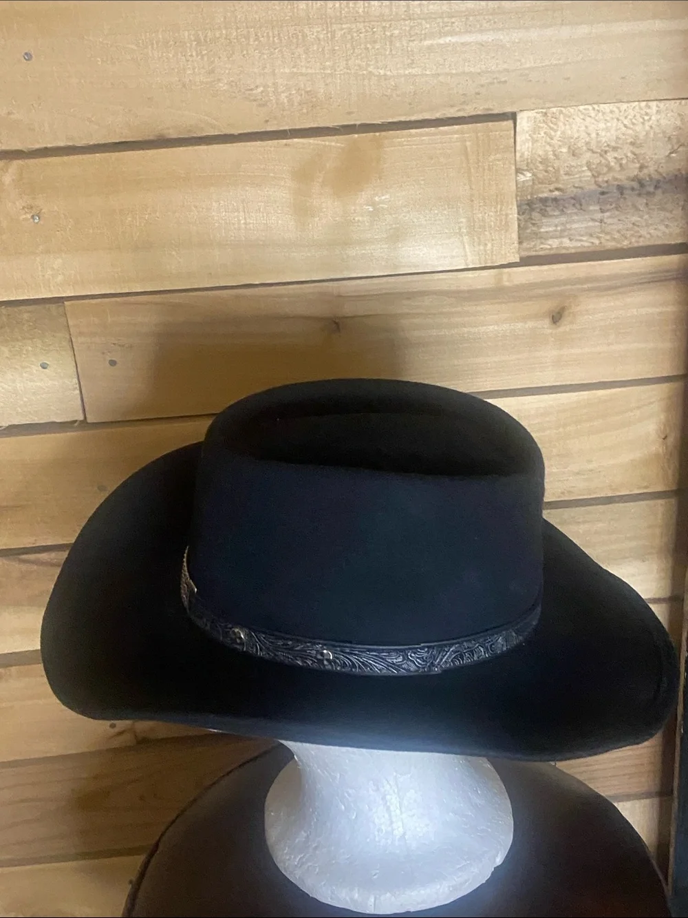 Sheplers Men's Black Western Cowboy Hat Silver black Band medium wool made USA